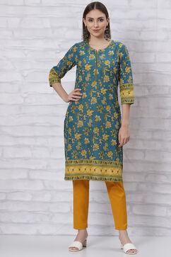 Teal Green Straight Kurta image number 2